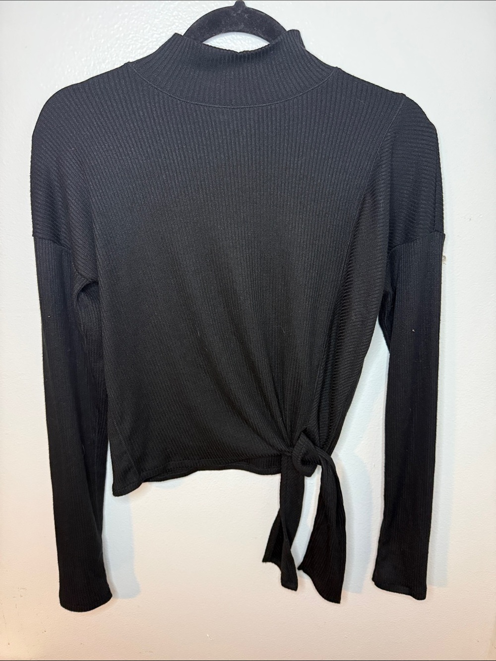 rag & bone Black Ribbed Tie-Side Mock Neck Top
